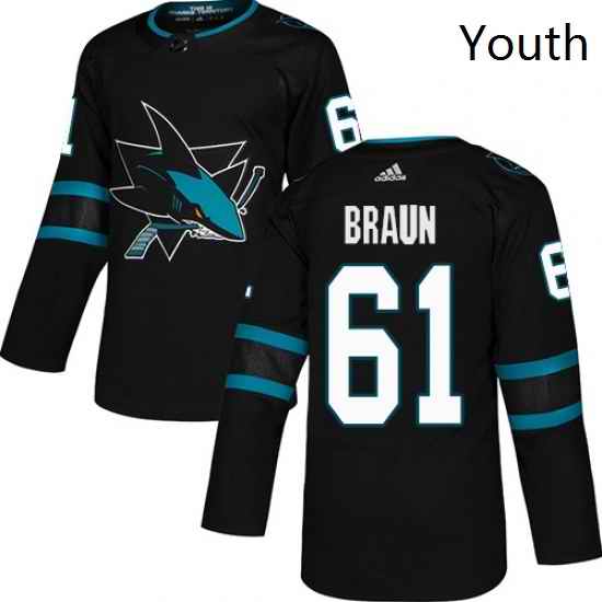 Youth Adidas San Jose Sharks 61 Justin Braun Premier Black Alternate NHL Jersey
